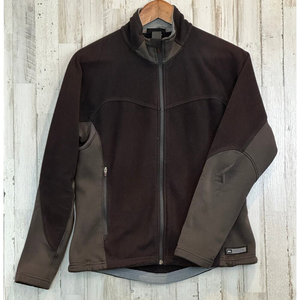 REI Thermal Fleece Jacket Medium Full Zip Black Gray Outdoor Ski Hiking Gorpcore